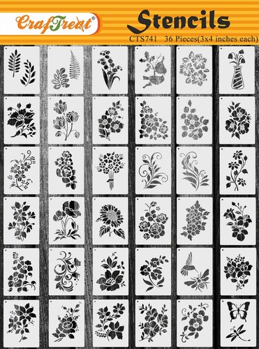 36 Pieces Flower Stencils for Painting (3x4) DIY Stencils for Painting on Wo