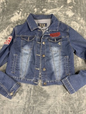 VIP Jeans Girls Blue Denim Stranger Things Hawkins AV Club Patch Jacket XL