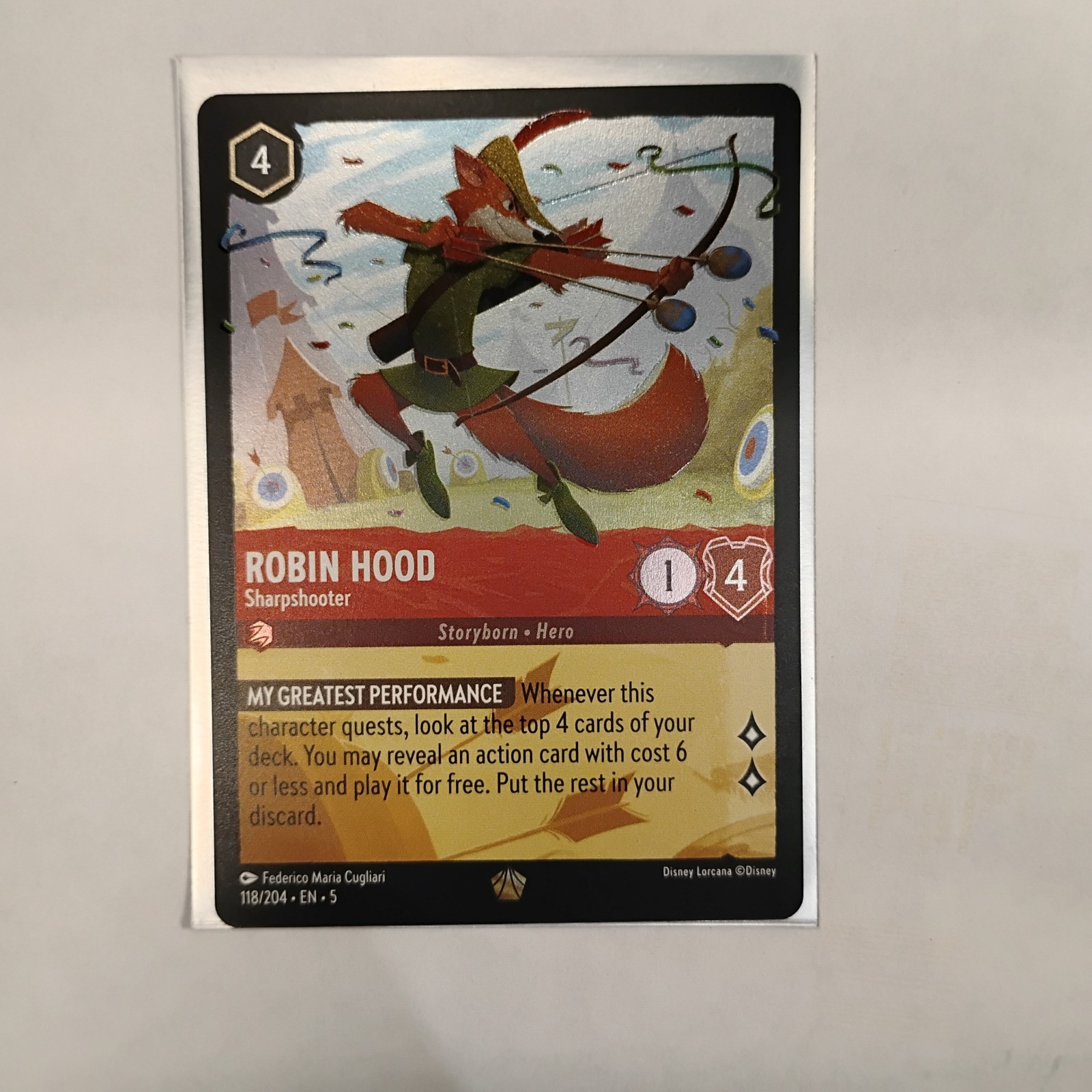Robin Hood Sharpshooter 118/204 Lorcana Shimmering Skies LEGENDARY FOIL NM/MINT
