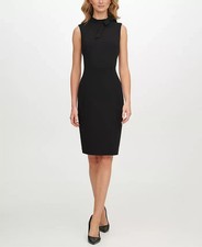 New Calvin Klein Elegant BLACK Tie Neck Sheath Dress Easy Fit Size 10
