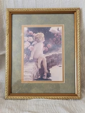Vintage Gold Framed Lithograph Besse Pease Gutmann Cherub Angel The Butterfly