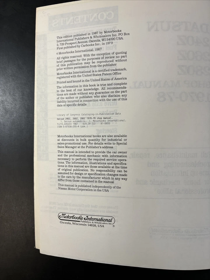 Datsun 240Z, 260Z, 280Z 1970-78 Shop Manual Datsun(Nissan)With 6Cylinder Engines - Image 4 of 4