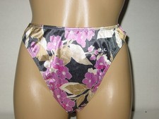 Vintage Women's Dark Blue Floral Print Satin Stretch Thong Sissy-Size 8