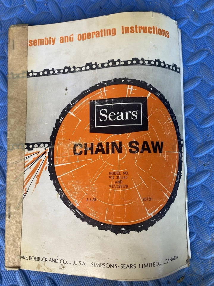 Vintage Sears D44 Chainsaw + Original Manual And Proof Of Purchase + Metal Case - Image 3 of 4