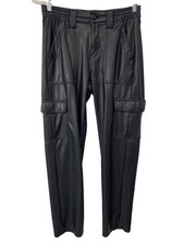 American Eagle Cargo Pants Size 4 High Waisted Black Faux Leather Biker Grunge