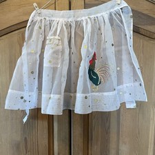 Vtg Half Apron Organza Chiffon Sheer Pale Pink Embroidered Appliqued Rooster MCM
