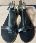 Salvatore Ferragamo Black T-strap Sandals Sz 9.5B Gold Buckle And Accents  — photo 2