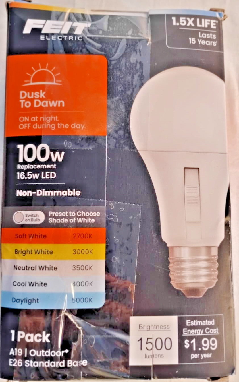 Feit Electric LED Dusk to Dawn Light Bulb A21 100W Equivalent, 5CCT For Outdoor