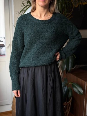 H&M Ladies Jumper Green Bouclé Wool Mix Oversized Cozy Minimalist L