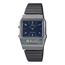 Womens Wristwatch CASIO AQ-800EB-2AEF Stainless Steel Black Blue Alarm VINTAGE