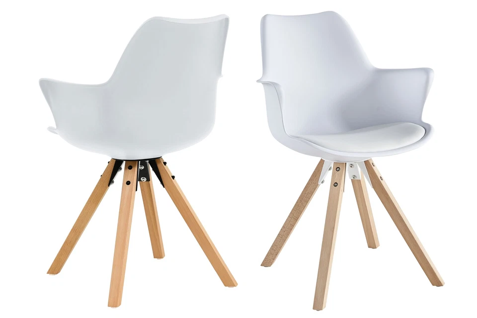 Lot de 2 fauteuils blancs en plastique chaise de salle à manger salon cuisine... - Photo 1/4