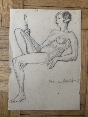 Art Deco Period 1920s Academic Portrait Study Pencil Drawing Female Hume 14x10