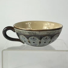 German Blue Flower Coffee Cup Signed Pottery Vtg Unique 1.5" Tea Wine Handarbeit