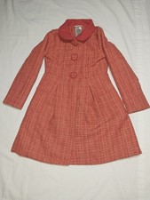 Disney Minnie Mouse Girls Red Tweed Overcoat Plaid Button Lined Size 5-6 Years