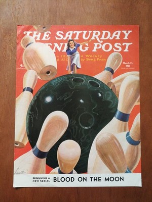 Vintage Saturday Evening Post March 15, 1941 Bowling Strike Cover Only No Label