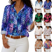 Women's Shirt With Floral Print Buttons, Long Sleeved Casual Regular Shirt