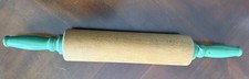 Vintage Wood Rolling Pin Green Painted Handles, 2.5" x 19", 1930-1940