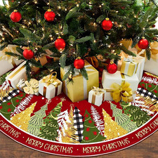 Merry Christmas Snowflake Red Christmas Tree Skirt 36 Inch, Winter Xmas Tree Mat