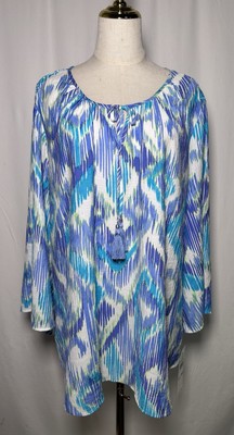 Ruby Rd Tunic Top Shirt Blouse 2X Women Tassels Keyhole Blue Purple