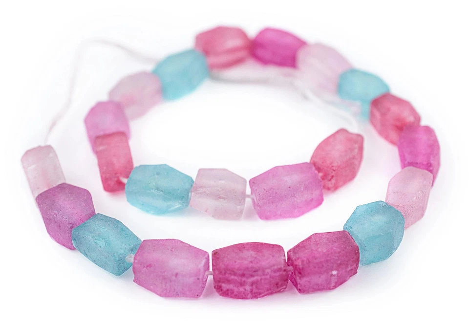 Cuentas de vidrio reciclado Java hexagonales Pink Pizzazz Medley 12 mm Indonesia Sea Glass Foto 3 de 4