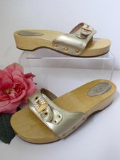 Dr Scholls Original Wood Sole Starstruck Sandal 7 Gold Leather Rhinestone Buckle