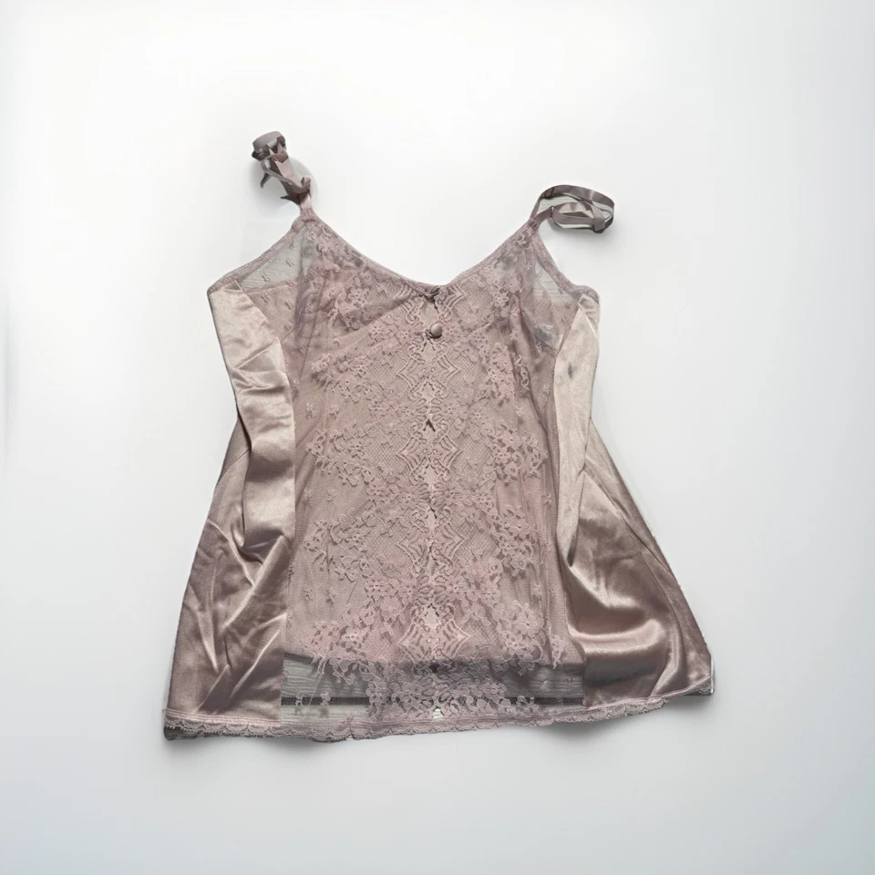 De colección Vanity Fair Medio Slip & Top MEDIANO Rubor Rosa Satinado Floral Encaje Ribete (A24 Foto 3 de 4