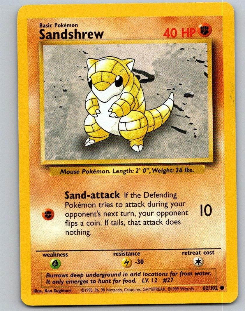 Pokemon Base Set Unlimited Sandshrew 62/102 Common LP