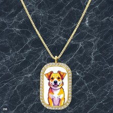 Gorgeous Cute Dog Puppy Pendant Necklace Printed Design Exquisite Gold Tone
