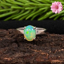Fire Opal Gemstone 925 Sterling Silver Ring Handmade Jewelry Gift For Valentine