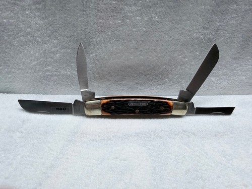 German Creek 4 Blade Stockman Pocket Knife Brown Handle Folding Knife Used