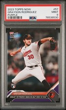 PSA 9 MINT Grayson Rodriguez 2023 Topps Now #57 Rookie Card Purple #3/25 Orioles. rookie card picture