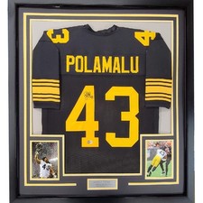 FRAMED Autographed/Signed TROY POLAMALU 33x42 Pittsburgh CR Jersey Beckett COA