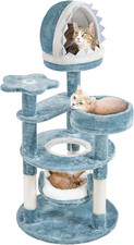 45.5In Ocean-Themed Cat Tree Multi-Level Cat Tower, Plush Pet Furniture with Sha
