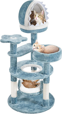 45.5In Ocean-Themed Cat Tree Multi-Level Cat Tower, Plush Pet Furniture with Sha