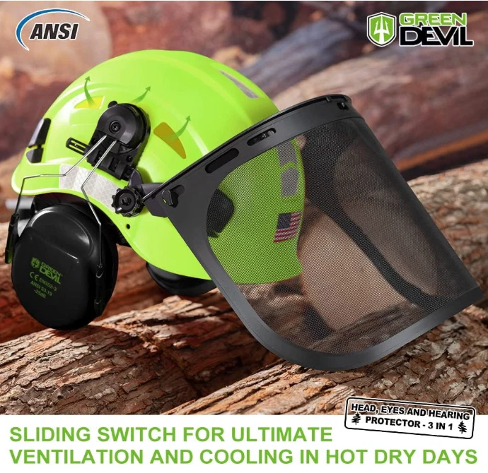 Casco forestal 3 en 1 con visera y orejeras, protección para motosierras Foto 3 de 4