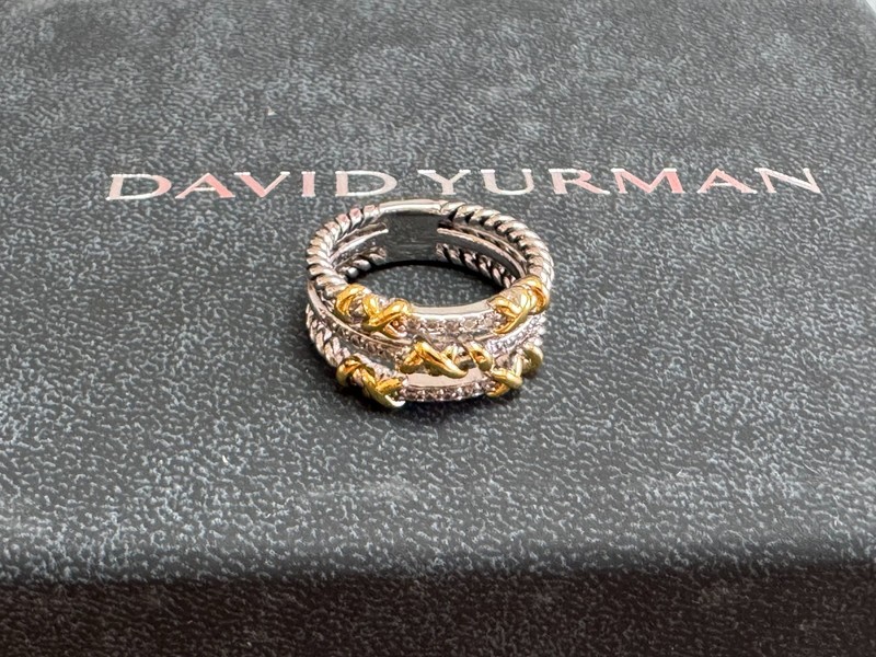 David Yurman Petite Helena Wrap Three Row Ring 18K Gold Diamond Band Size 7