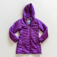 Columbia Youth Girls Medium Hooded Long Jacket Plush Lined Omni Heat Warm SeePic