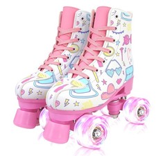 Roller Skates for Girls and Women, Cute White PU Leather Light Up Kids Youth ...