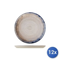 12X H&H Flache Teller Artisanal Aus Steinzeug Mit Dekoriertem Blauem Rand 27 Cm