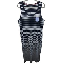 Tommy Hilfiger Cotton Blue White Striped Scoop Neck Sleeveless Maxi Dress Size L