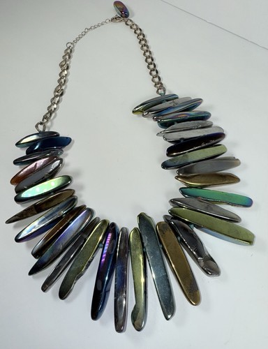 "Collar de puntos de cuarzo de titanio arco iris con cadena de placa de plata de hasta 22""" - Imagen 5 de 5