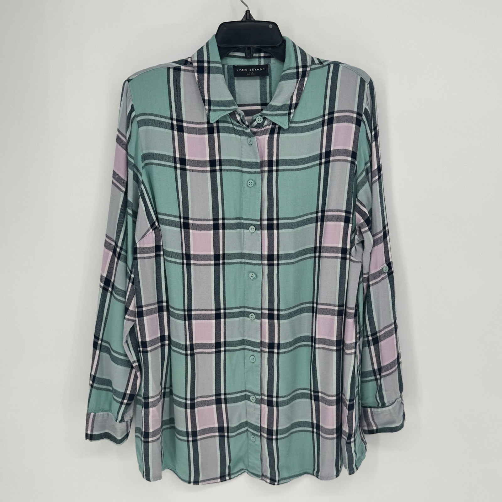 Lane Bryant Plaid Button Up Shirt Long Sleeve Women 14 16 Mint Pink Grey Black