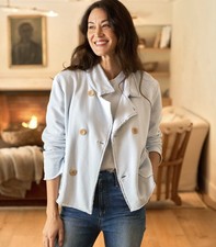 Frank Eileen Mini Belfast Ice Blue Cropped Sweatshirt Peacoat Sz M Quiet Luxury