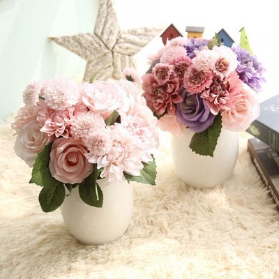 Artificial Dahlia Rose Silk Flower Bouquet Bottle Flower Home Wedding Party Deco