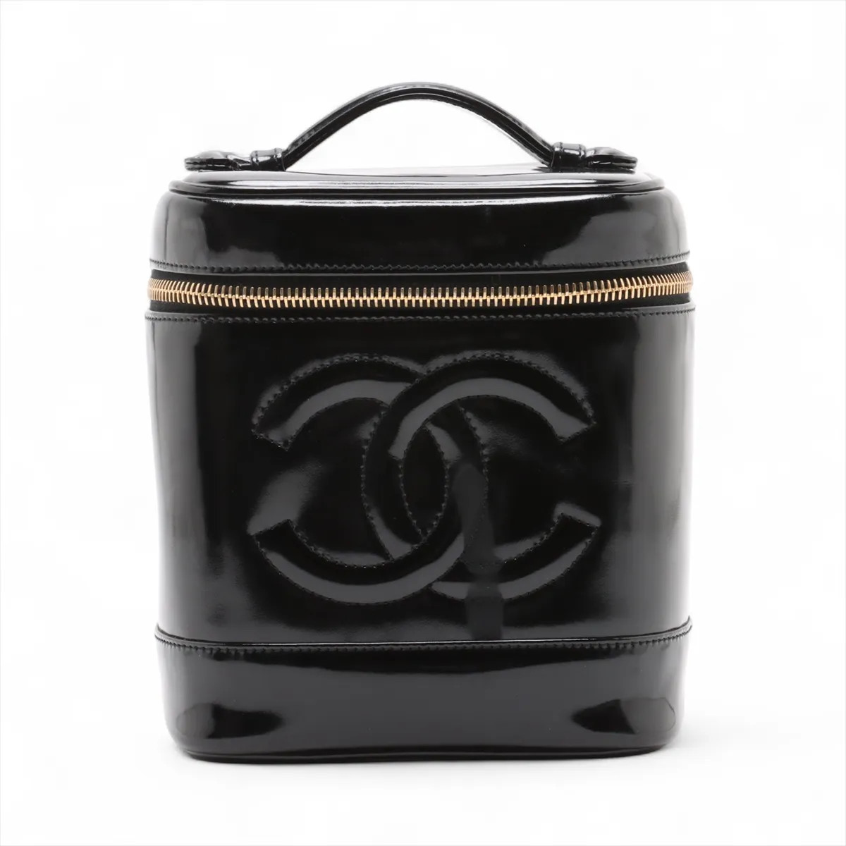 Chanel Coco Mark Patent Leather Vanity bag Black Gold Metal Fittings A01998