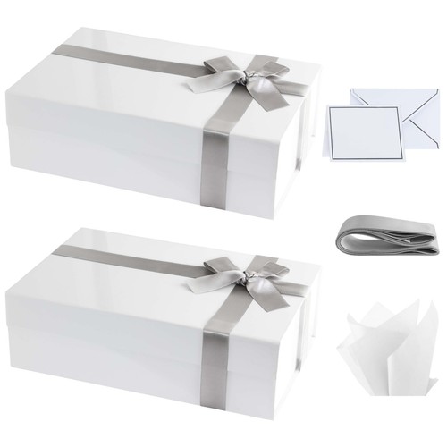 Premium White Glossy Gift Box with Magnetic Closure 2 PACK - 10 x 7 x 3 Inche...