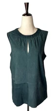 W By Worth Shirt Women 8 Green Crew Neck Leather Tunic Top Moto Luxury Retro