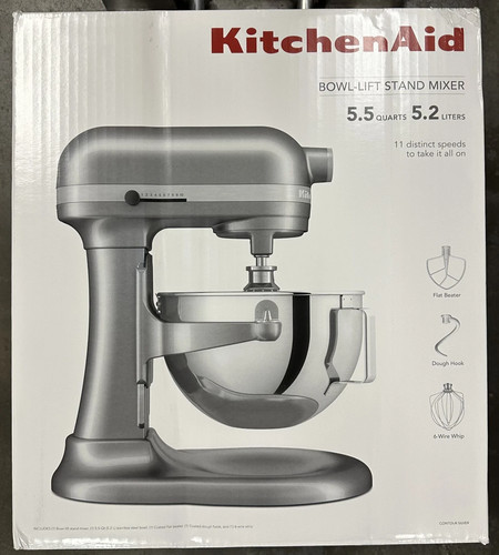 KitchenAid 5.5QT Bowl-Lift Stand Mixer Contour Silver KSM55 11 Speeds 500W
