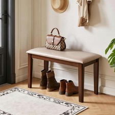 Solid Wood Frame Bench with Soft Breathable Fabric Cushion Stool for Entryway