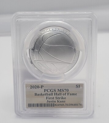 2020 P PCGS MS70 Basketball Hall of Fame Silver $1, Justin Kunz